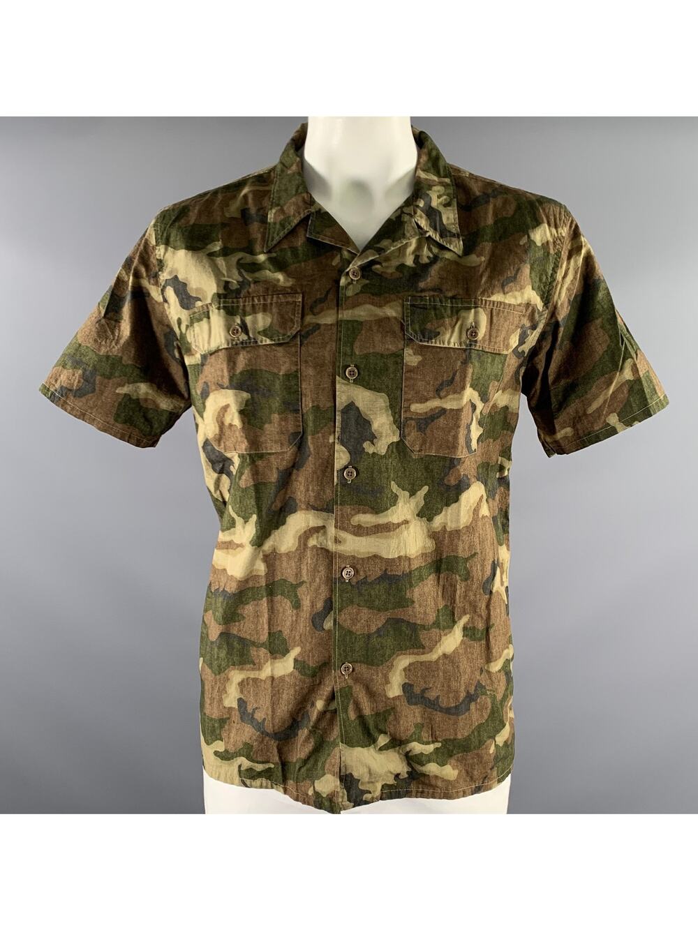 RRL by RALPH LAUREN Size XL Green Brown Camo Cotton Camp Short Sleeve Shirt